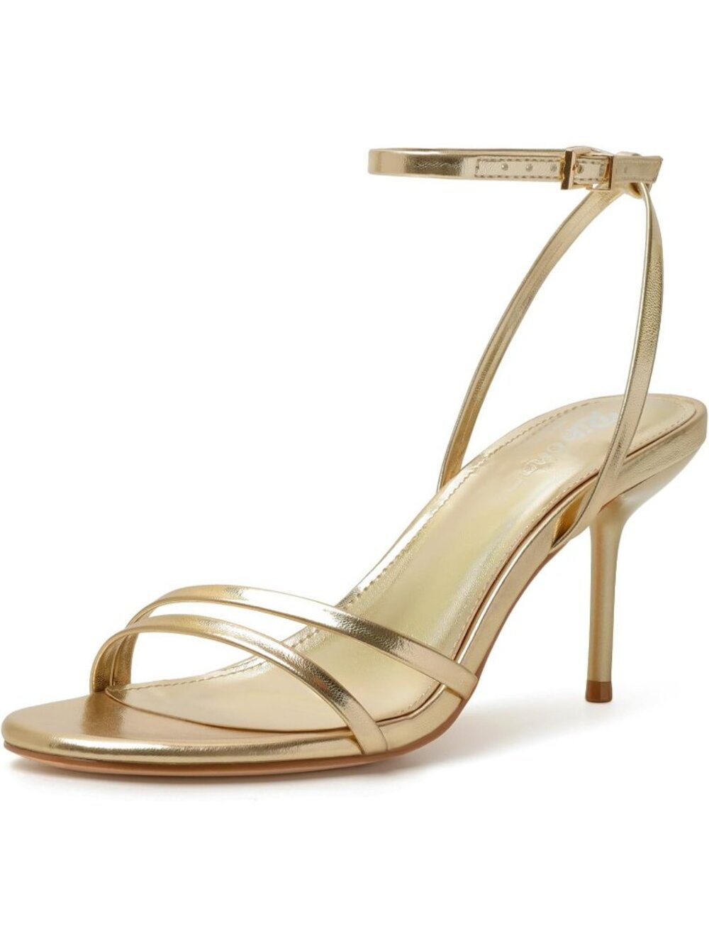 Women's Gold Round Open Toe Strappy Stiletto Heels with Ankle Strap Sandals